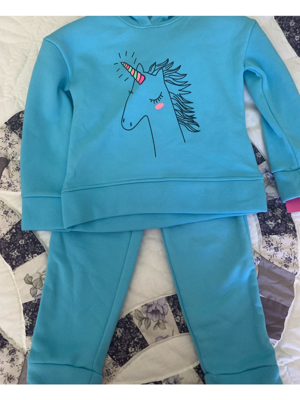 Girls Blue Unicorn Sweatpants Set